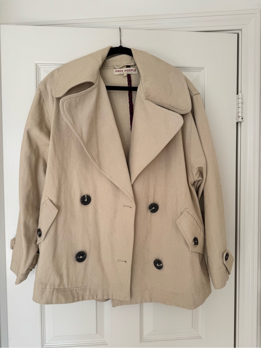 Free People light beige Double-Breasted light weight short trench jacket